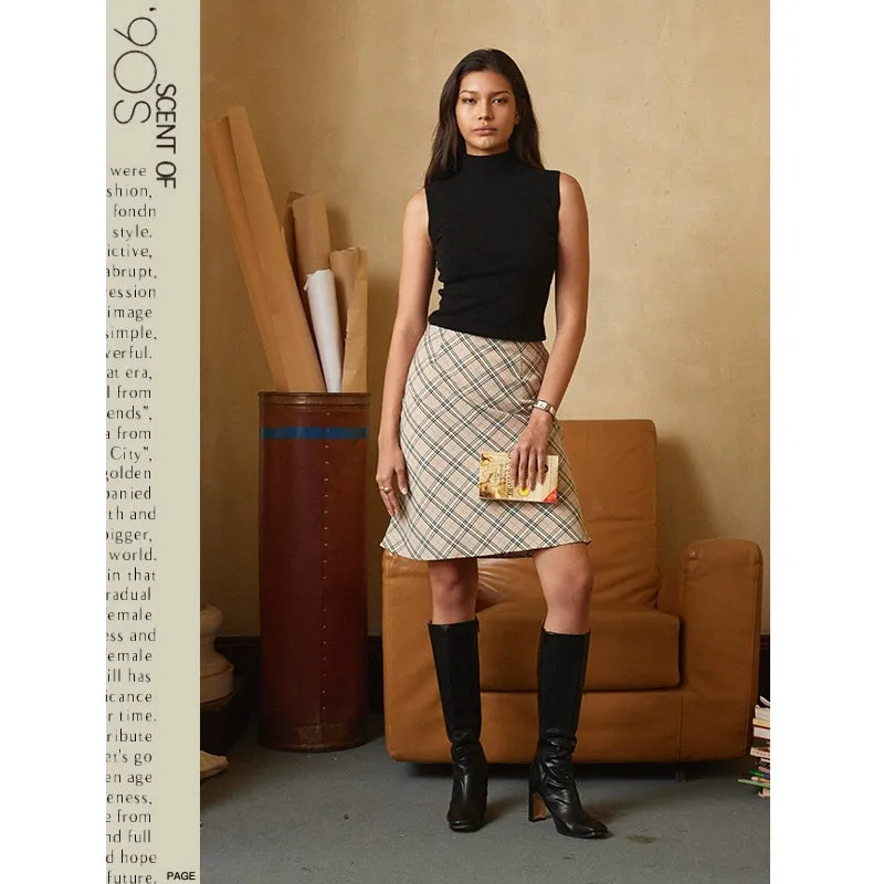 Plaid High Waist Fishtail Skirt