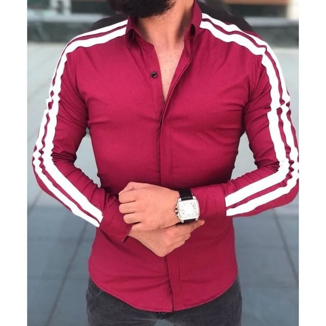 Plain Men Formal Shirts Business Dress Wedding Long Sleeve Slim Fit Top Patchwork HOT