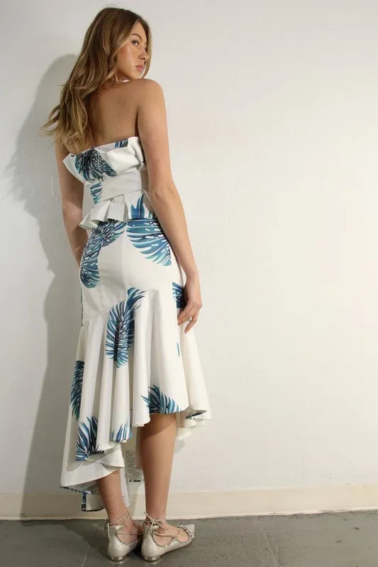 PLEATED BUST DETAIL LONG RUFFLE DRESS