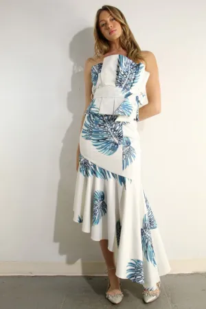 PLEATED BUST DETAIL LONG RUFFLE DRESS