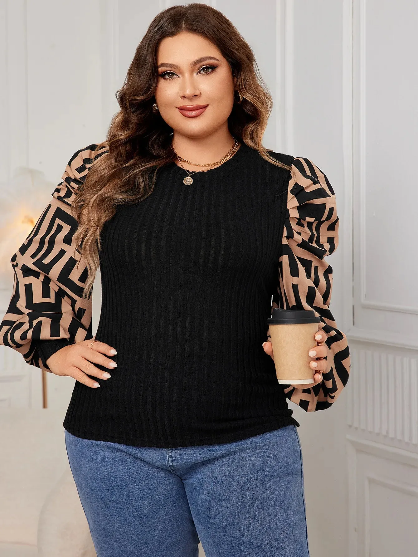 Plus Size Patchwork T-Shirt Chiffon