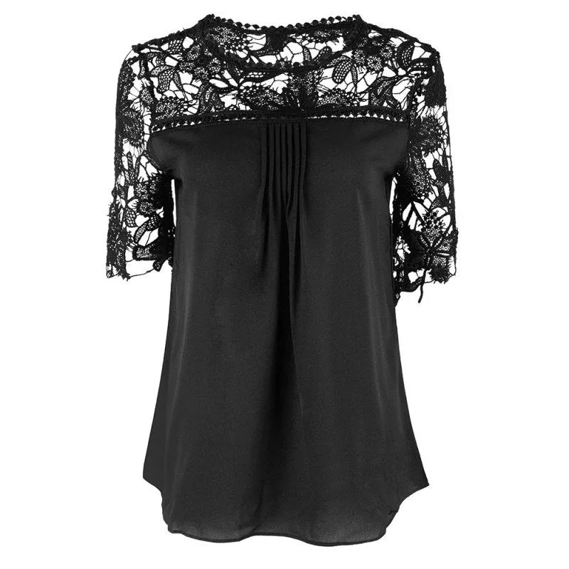 Plus Size Women Clothing Chiffon Blouse O-Neck Patchwork Tops Casual Blouses K6