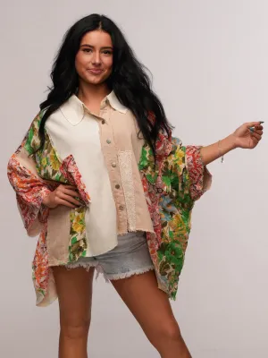 POL 3/4 Sleeve Oversized Patchwork Top