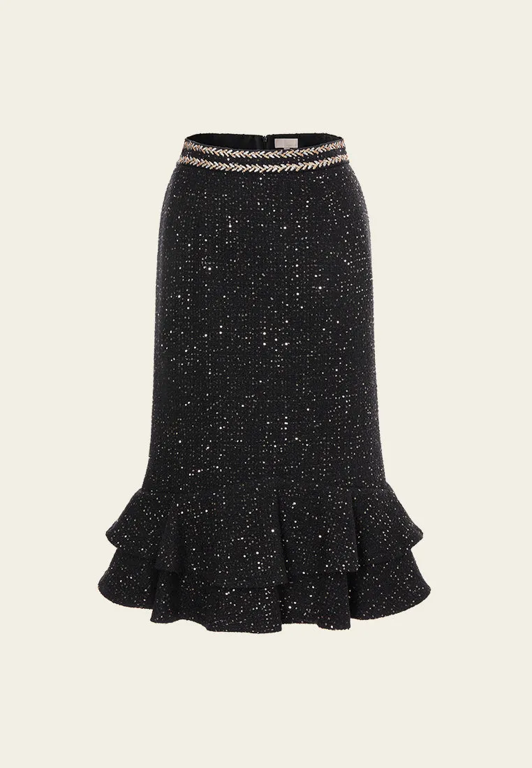 Prestige Sequined Tweed Fishtail Skirt