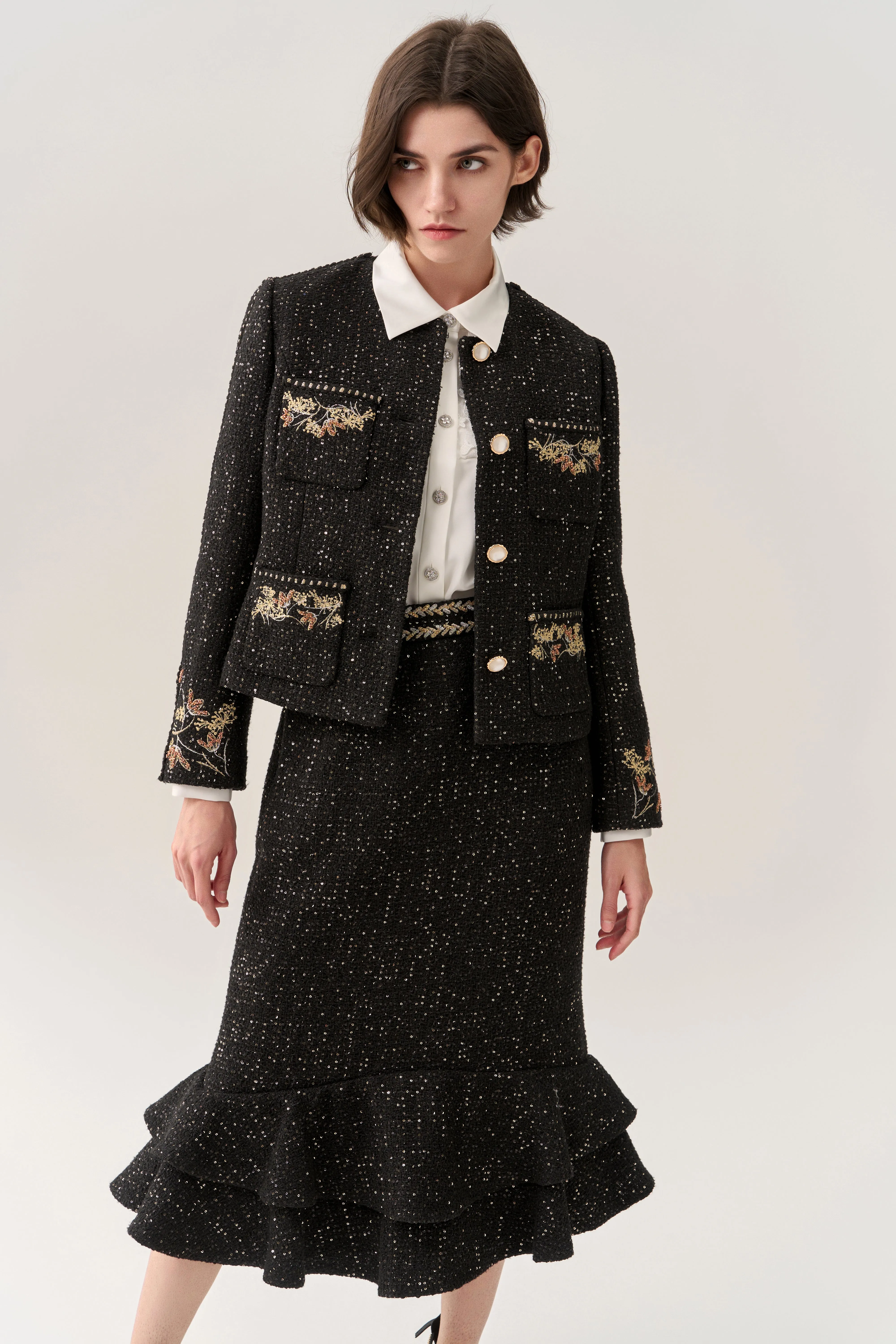 Prestige Sequined Tweed Fishtail Skirt