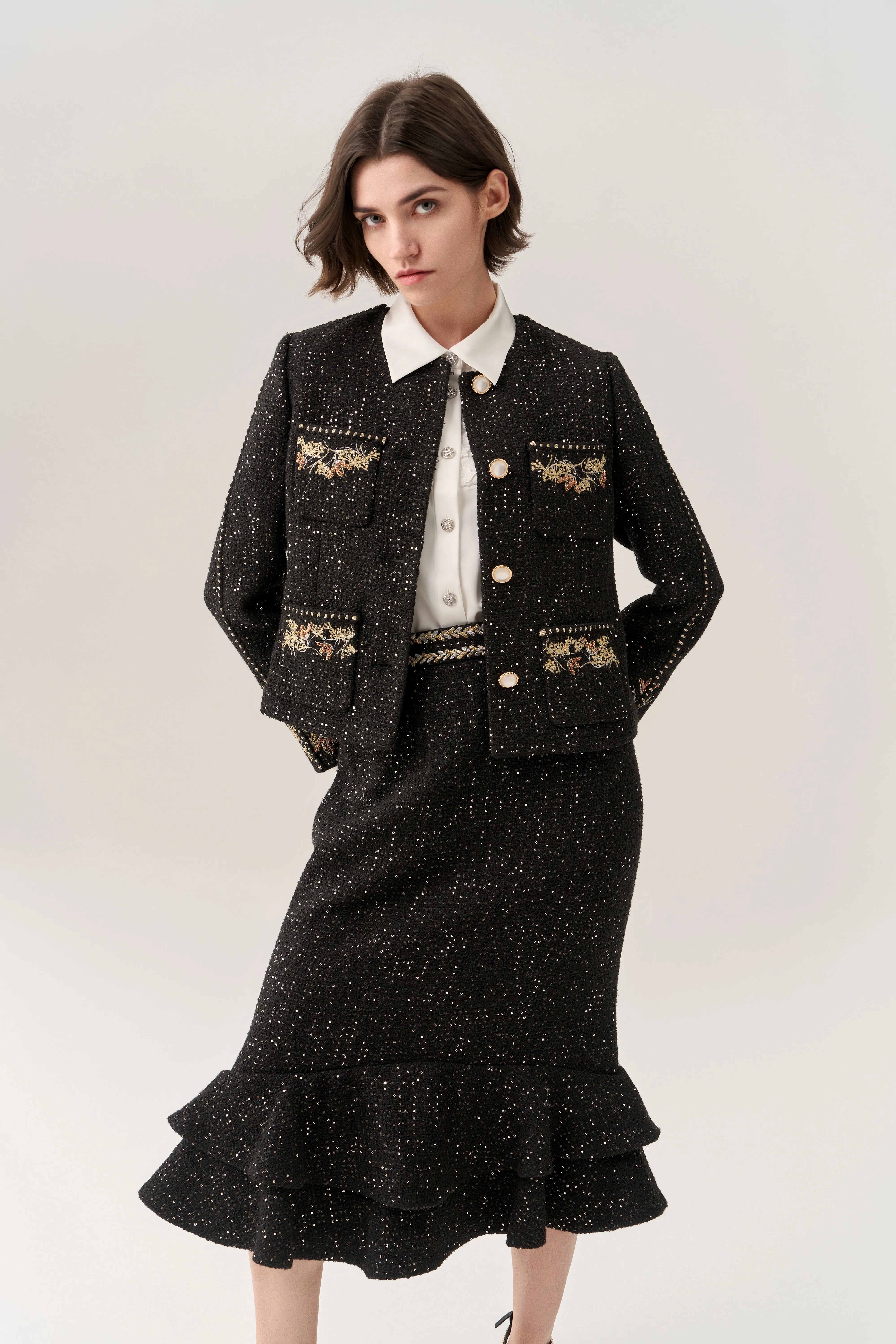 Prestige Sequined Tweed Fishtail Skirt