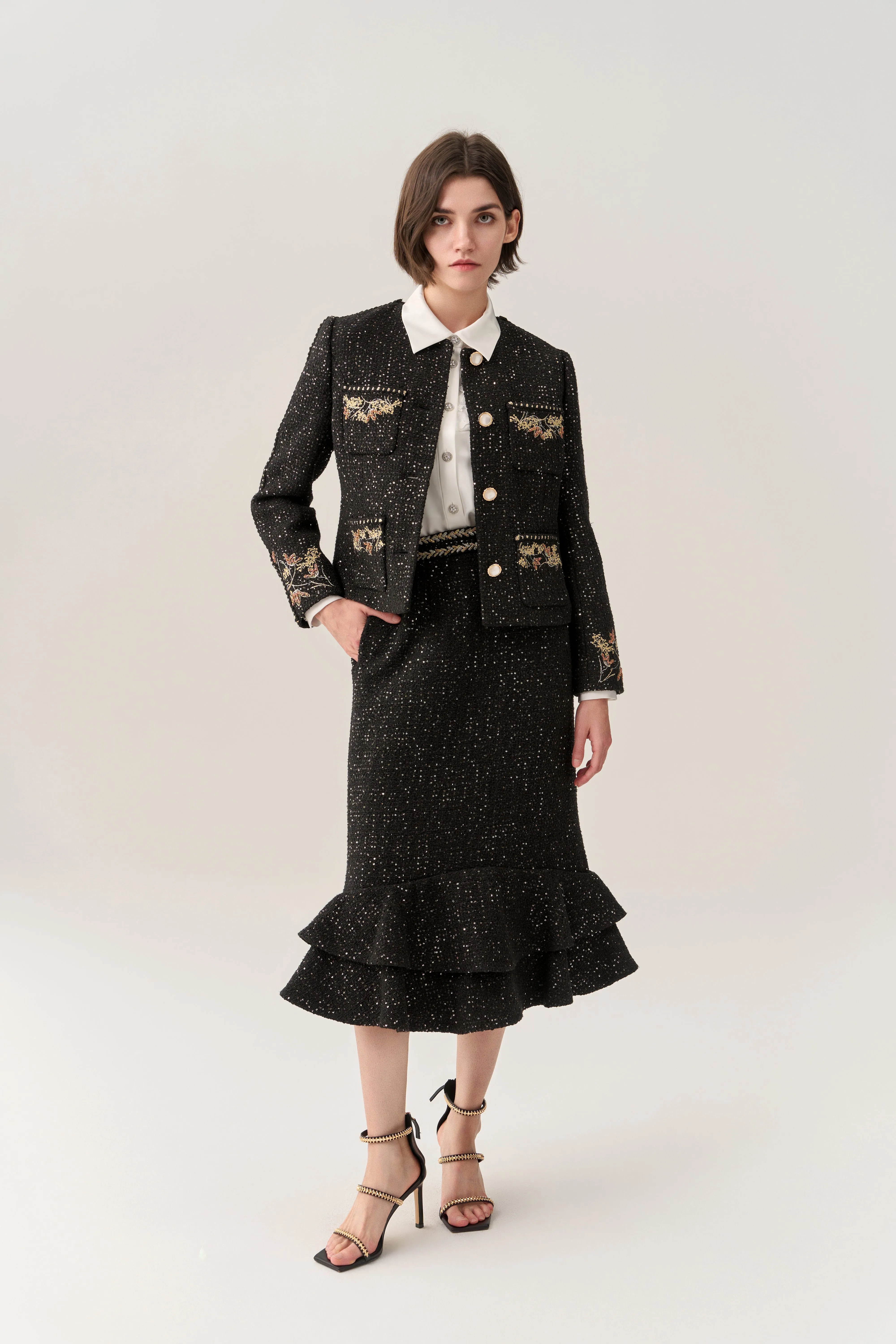 Prestige Sequined Tweed Fishtail Skirt