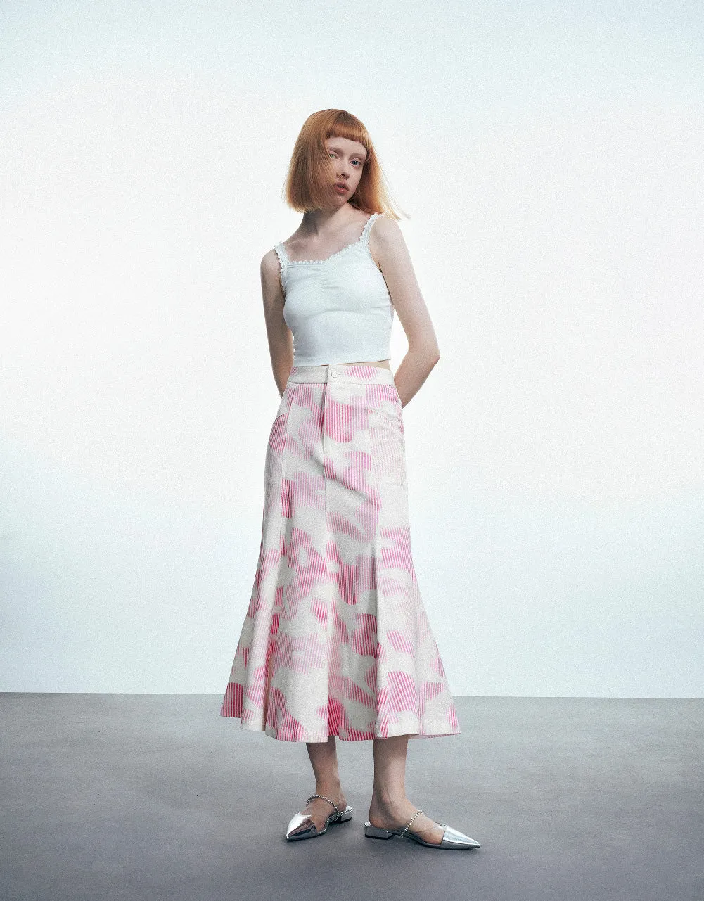 Printed Midi Fishtail Skirt