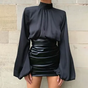 Puff Sleeve Turtle Neck  Tops