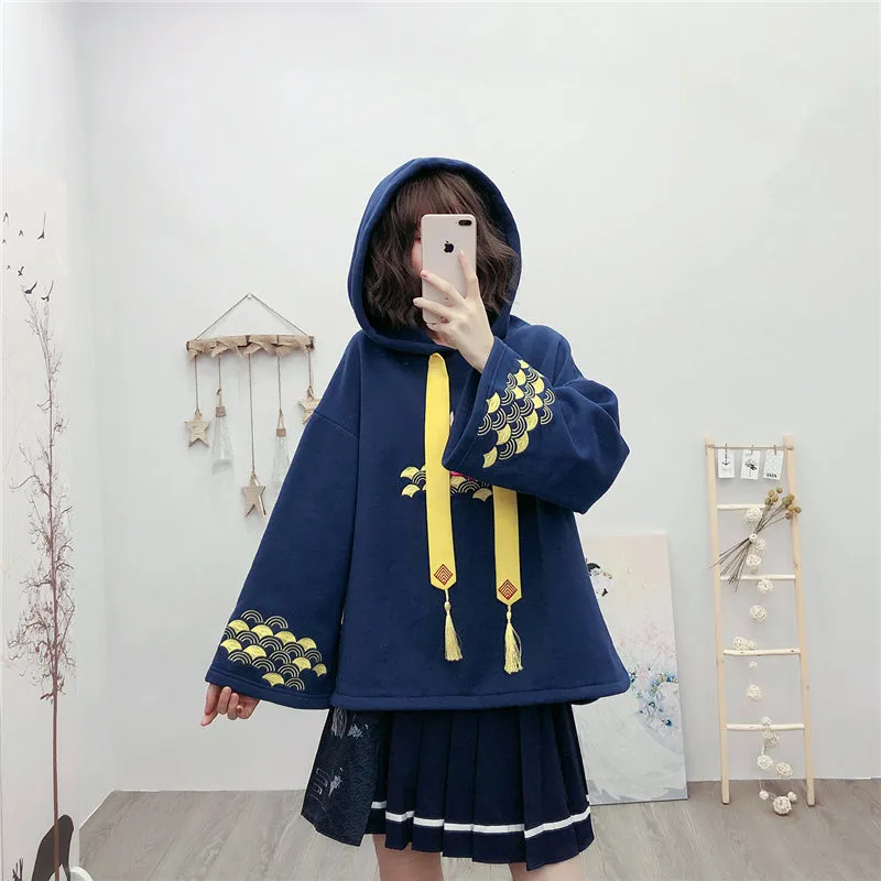 "CARP EMBROIDERED TASSEL" HOODIE N110602
