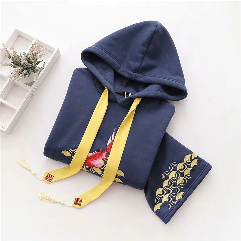 "CARP EMBROIDERED TASSEL" HOODIE N110602
