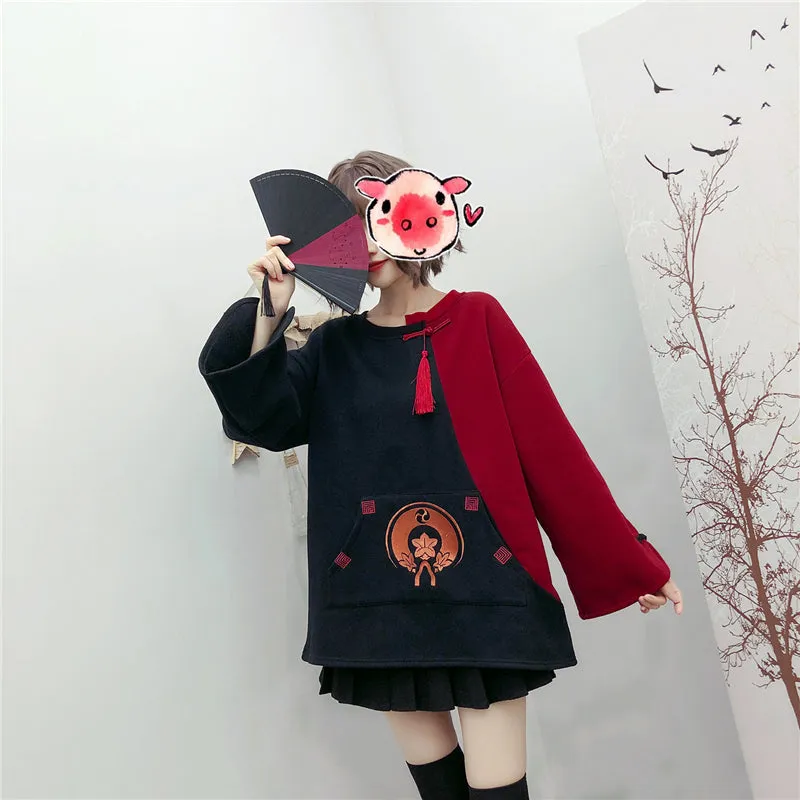 "CONTRASTING FLARED SLEEVE TASSEL" SWEATSHIRT N110607