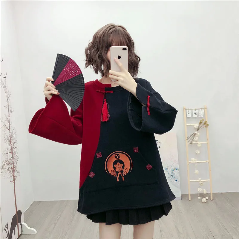 "CONTRASTING FLARED SLEEVE TASSEL" SWEATSHIRT N110607