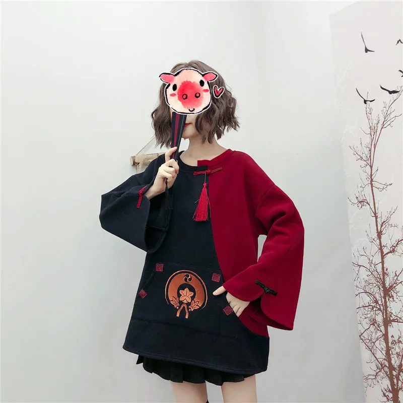 "CONTRASTING FLARED SLEEVE TASSEL" SWEATSHIRT N110607