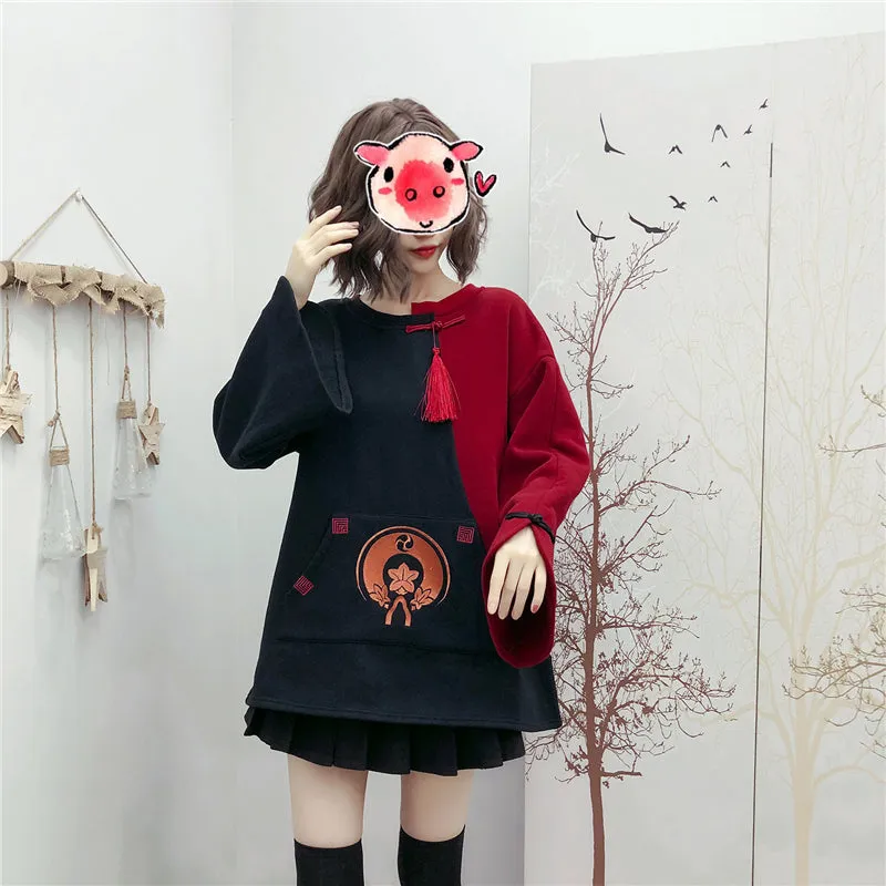 "CONTRASTING FLARED SLEEVE TASSEL" SWEATSHIRT N110607