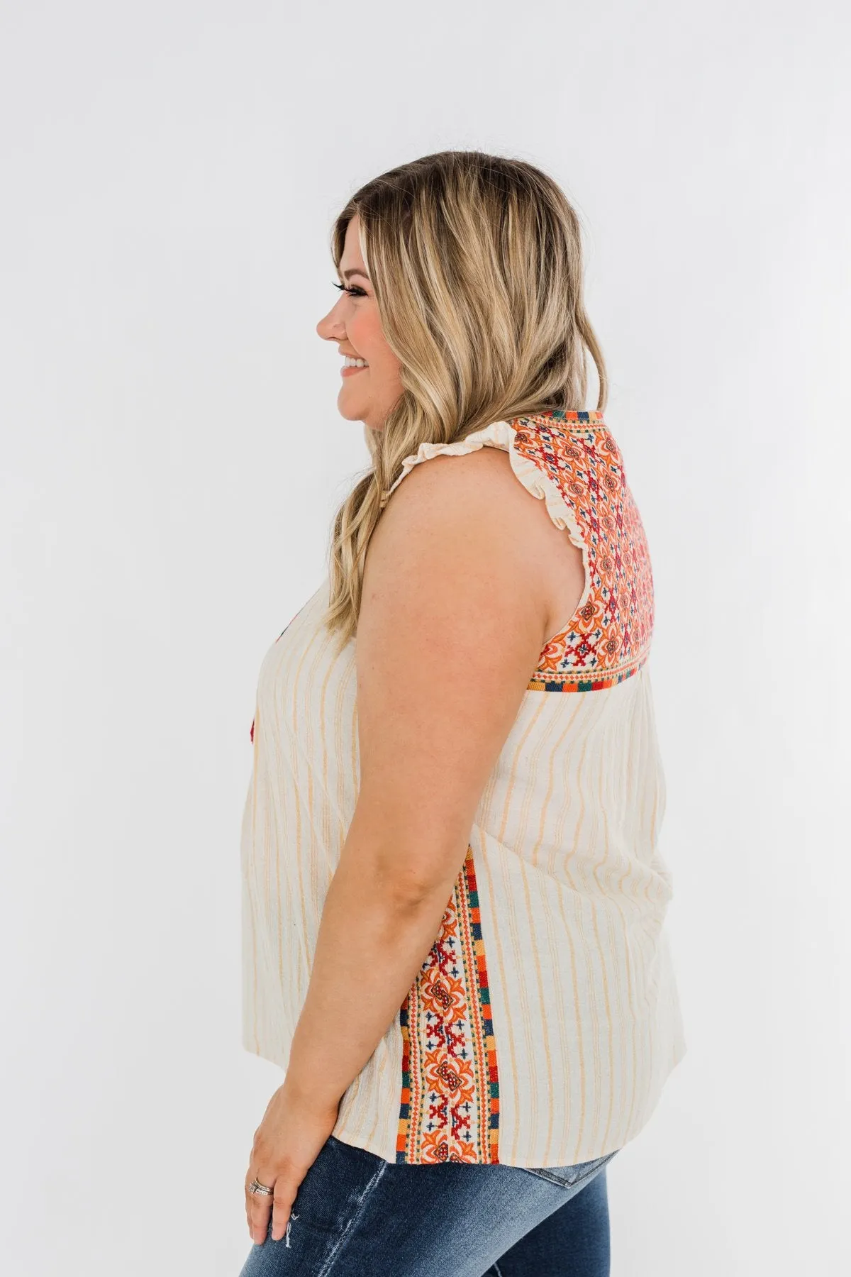 Ready For A Rendezvous Embroider Tank Top- Cream & Multi