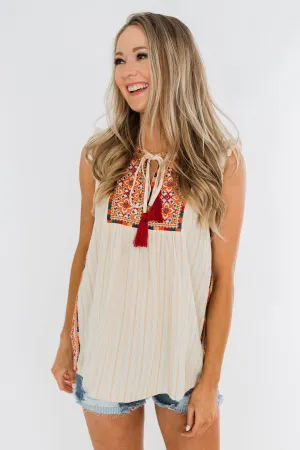 Ready For A Rendezvous Embroider Tank Top- Cream & Multi