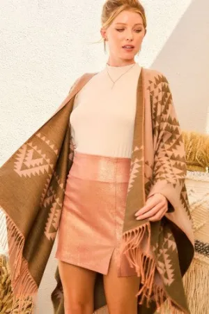 Reversible Tassel Aztec Cape