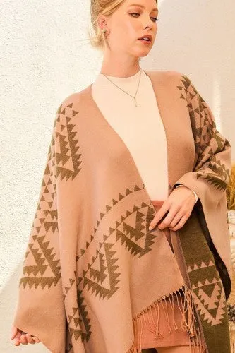 Reversible Tassel Aztec Cape