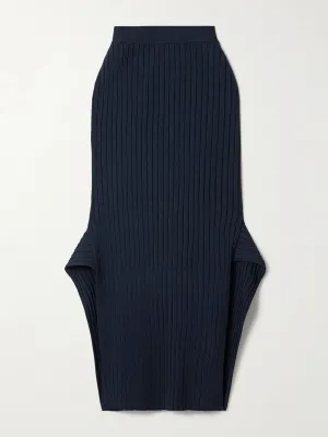 Ribbed-knit midi skirt