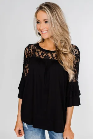 Right Beside Me Lace & Ruffles Top- Black