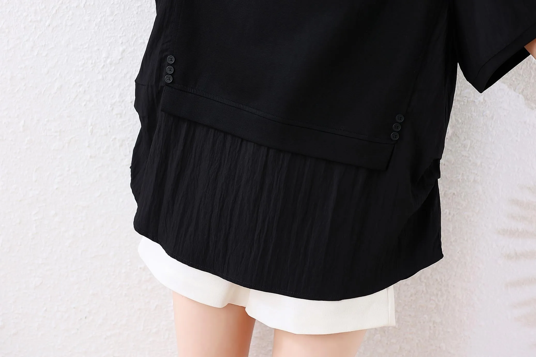 Round Neck Patchwork Chiffon Blouse for Women