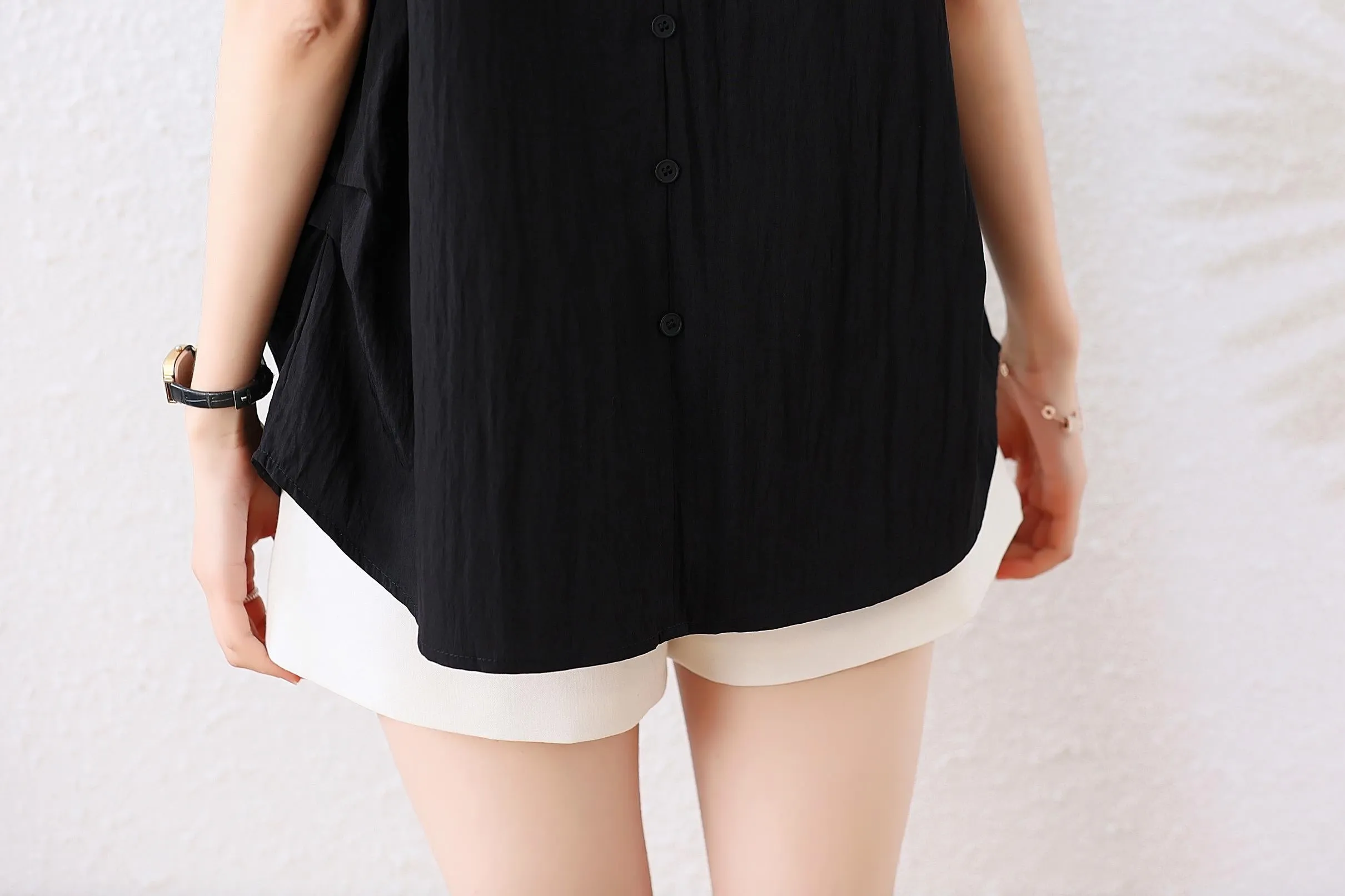 Round Neck Patchwork Chiffon Blouse for Women