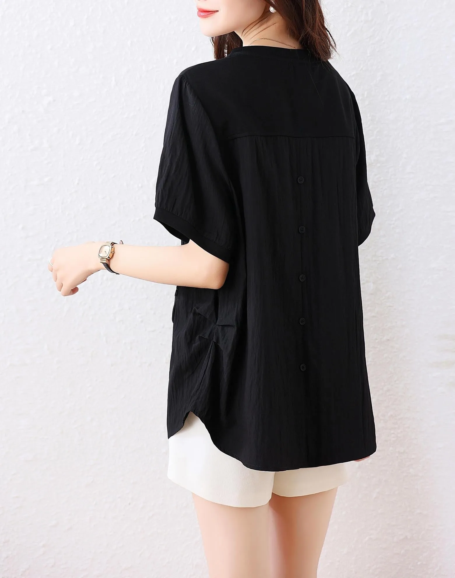 Round Neck Patchwork Chiffon Blouse for Women