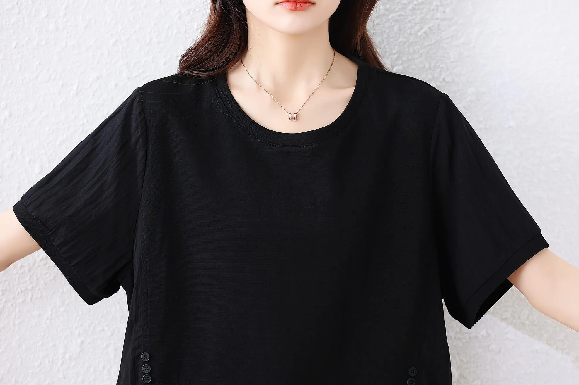 Round Neck Patchwork Chiffon Blouse for Women