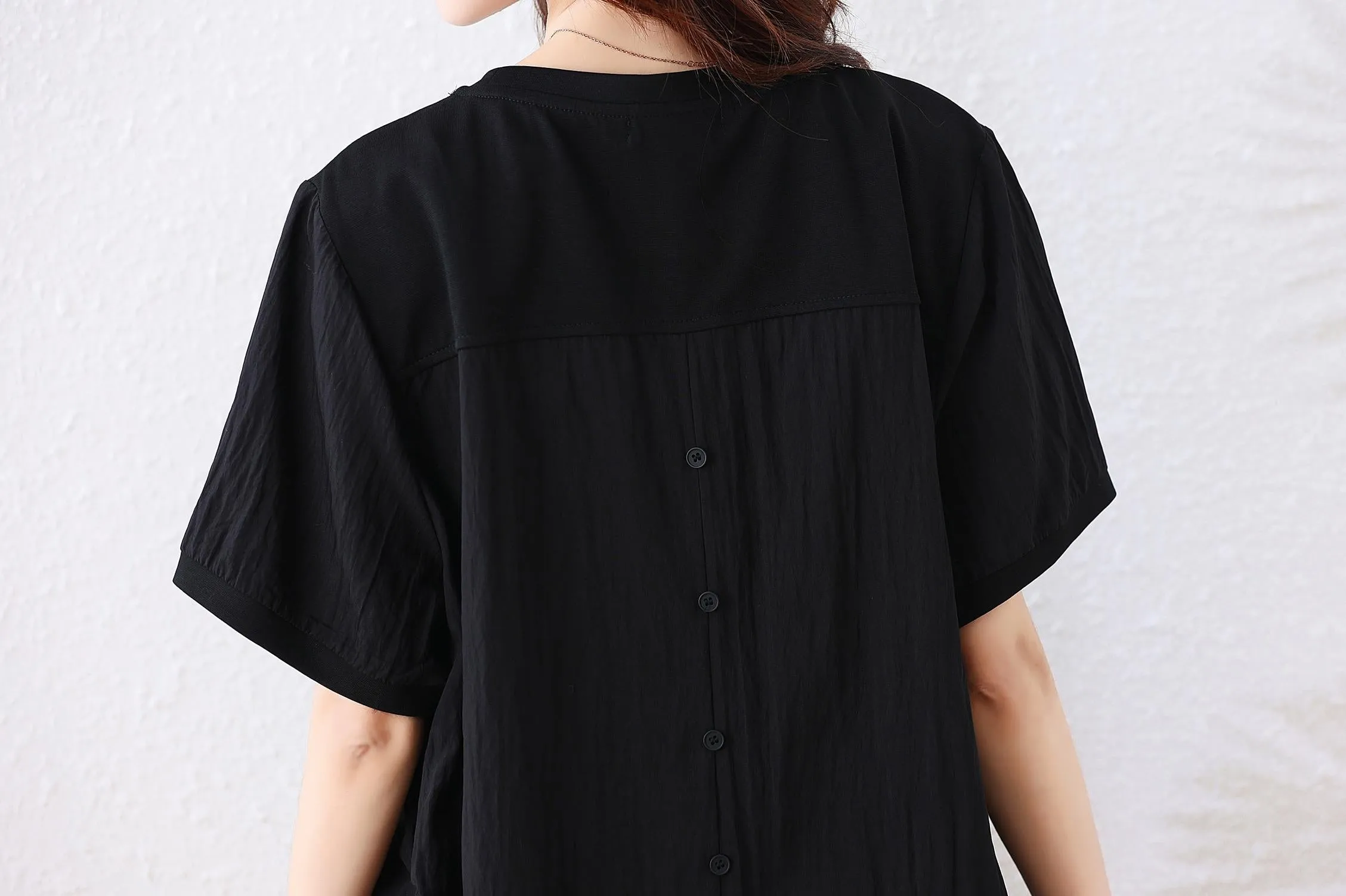 Round Neck Patchwork Chiffon Blouse for Women