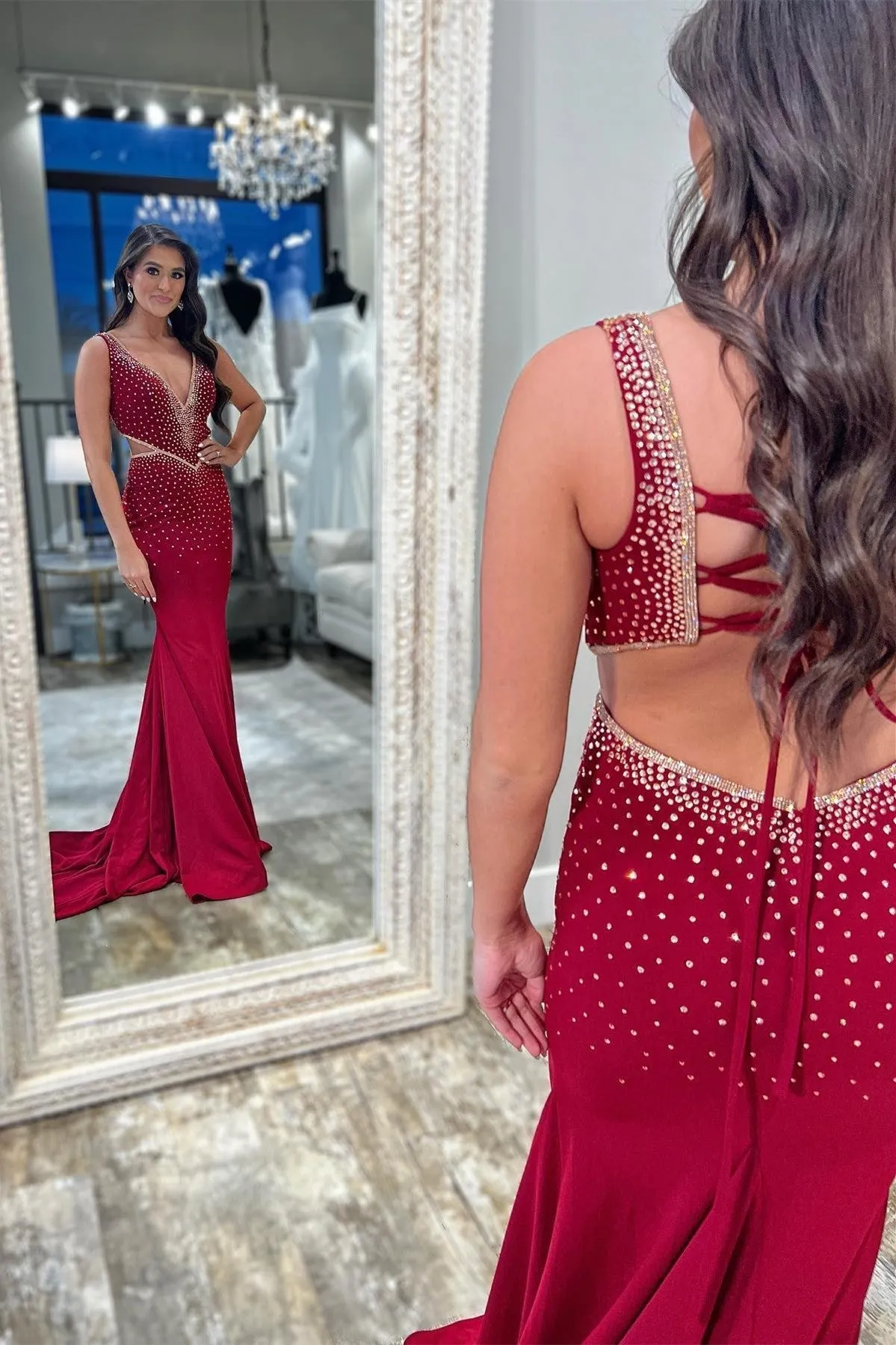 Roycebridal Katelyn |Mermaid V-Neck Beaded Jersey Prom Dress with Beading