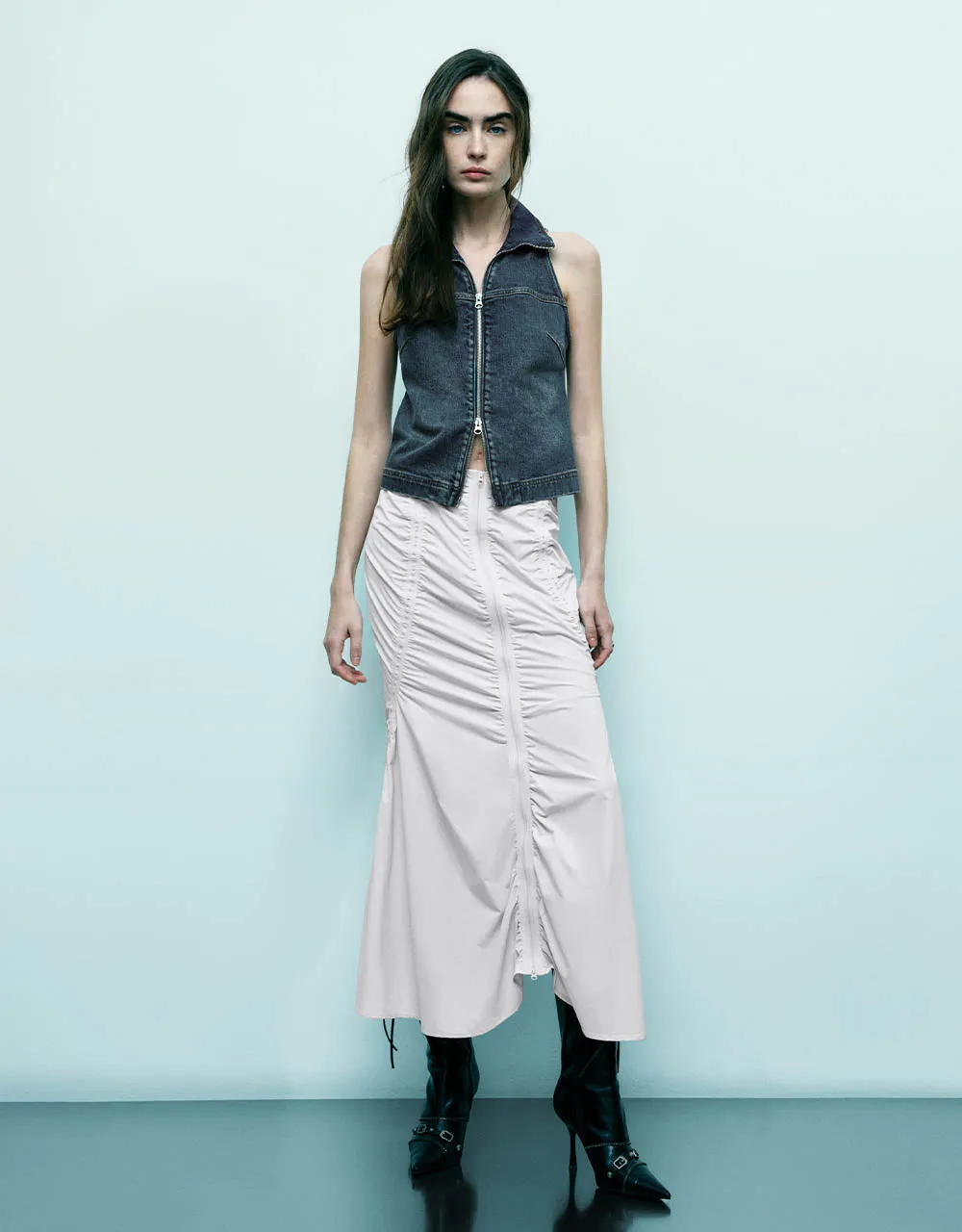 Ruched Midi Fishtail Skirt