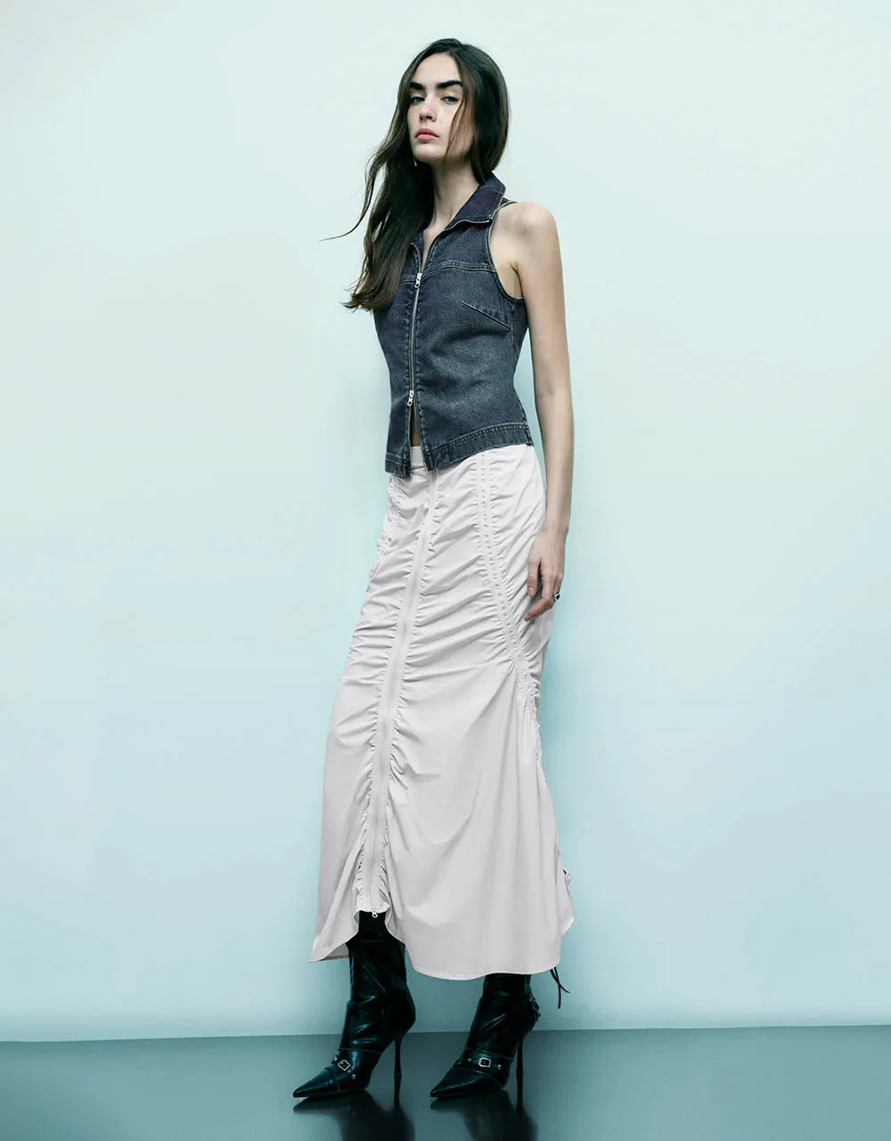Ruched Midi Fishtail Skirt