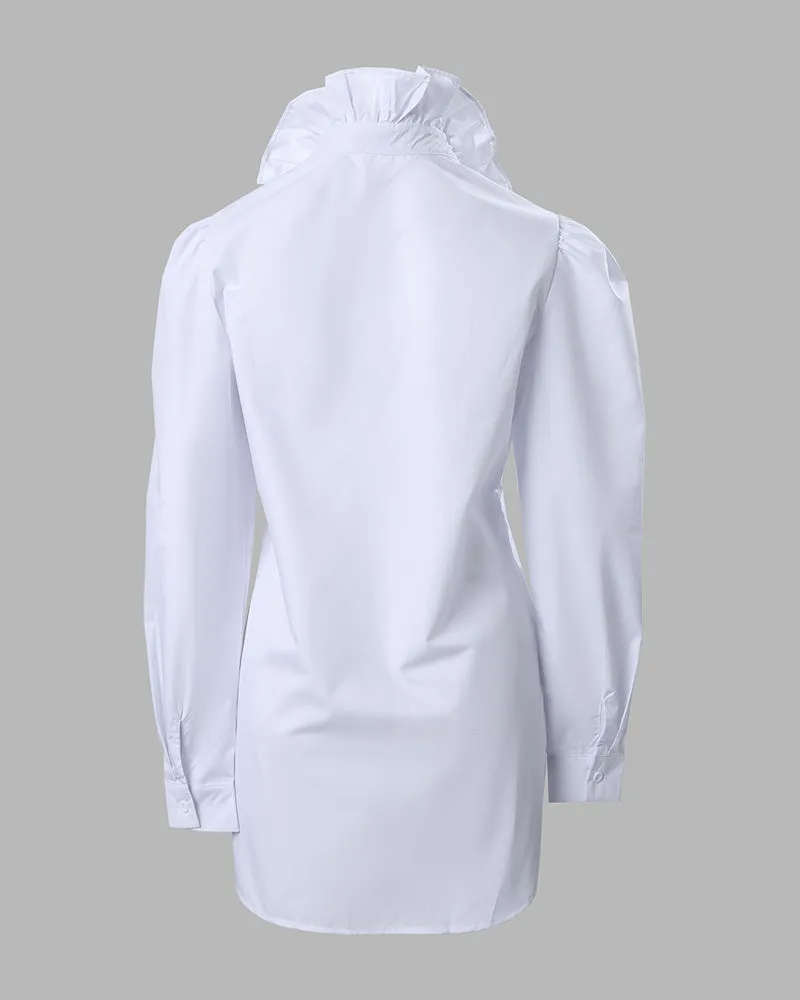 Ruffle Hem Puff Sleeve Buttoned Top