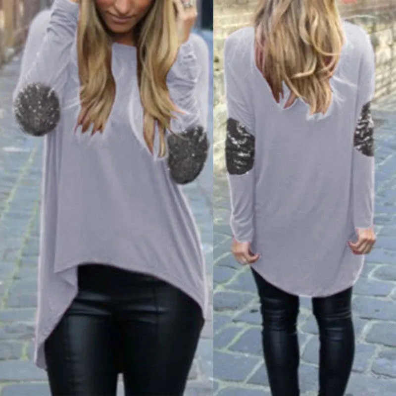 S-4XL Women Loose Long Sleeve Blouses Shirts Glitter Patchwork Casual Blouse Pullover Plus Size Tops