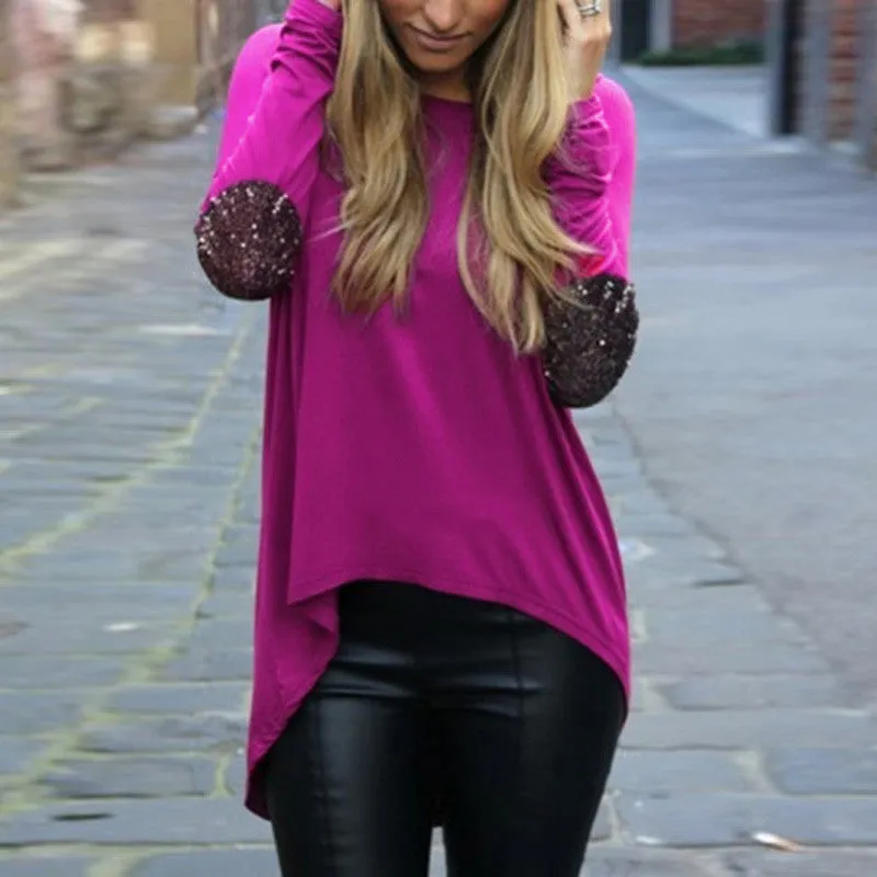 S-4XL Women Loose Long Sleeve Blouses Shirts Glitter Patchwork Casual Blouse Pullover Plus Size Tops