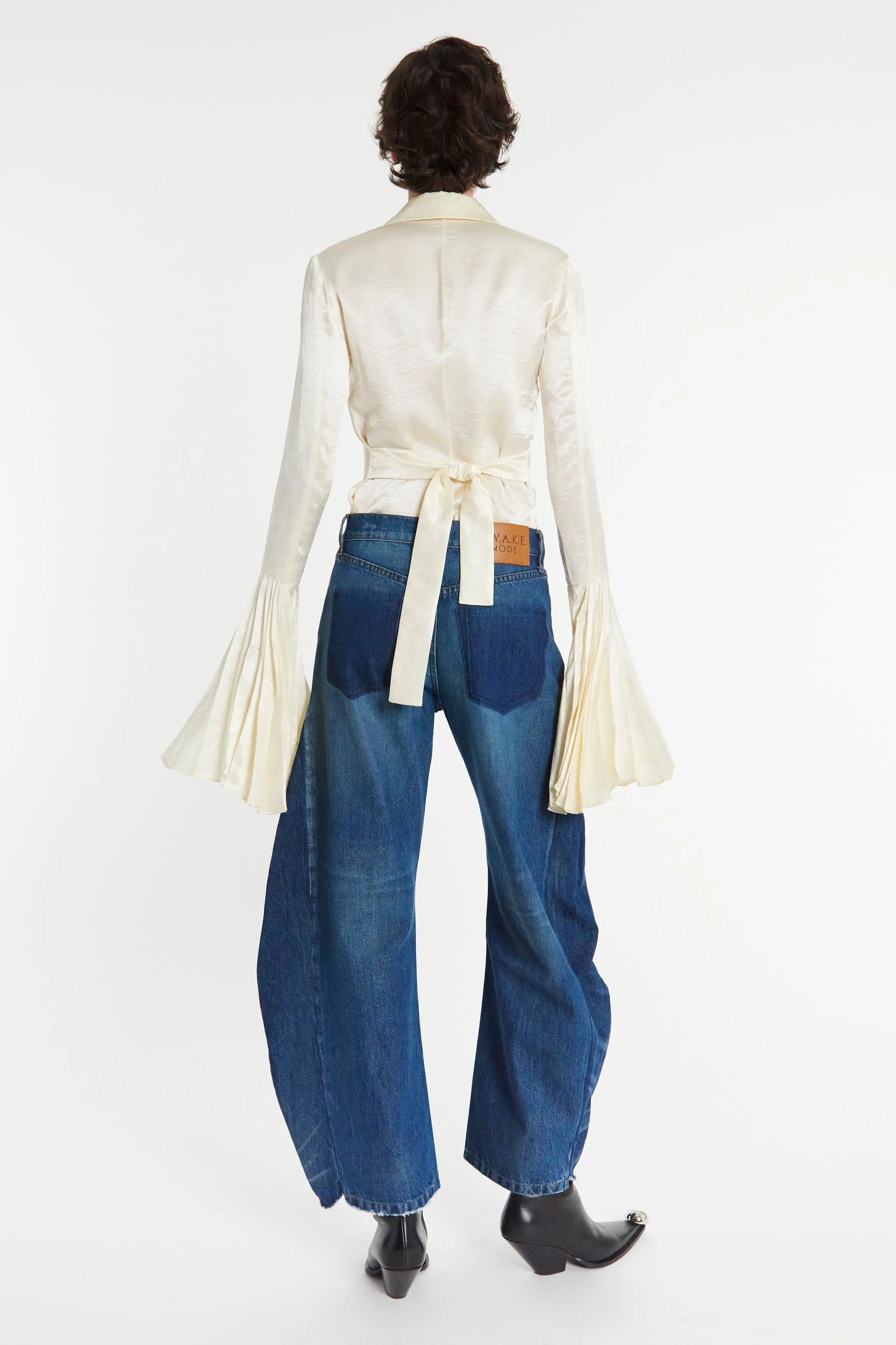 Satin Shirt With Pleated Bell Sleeves Ivory