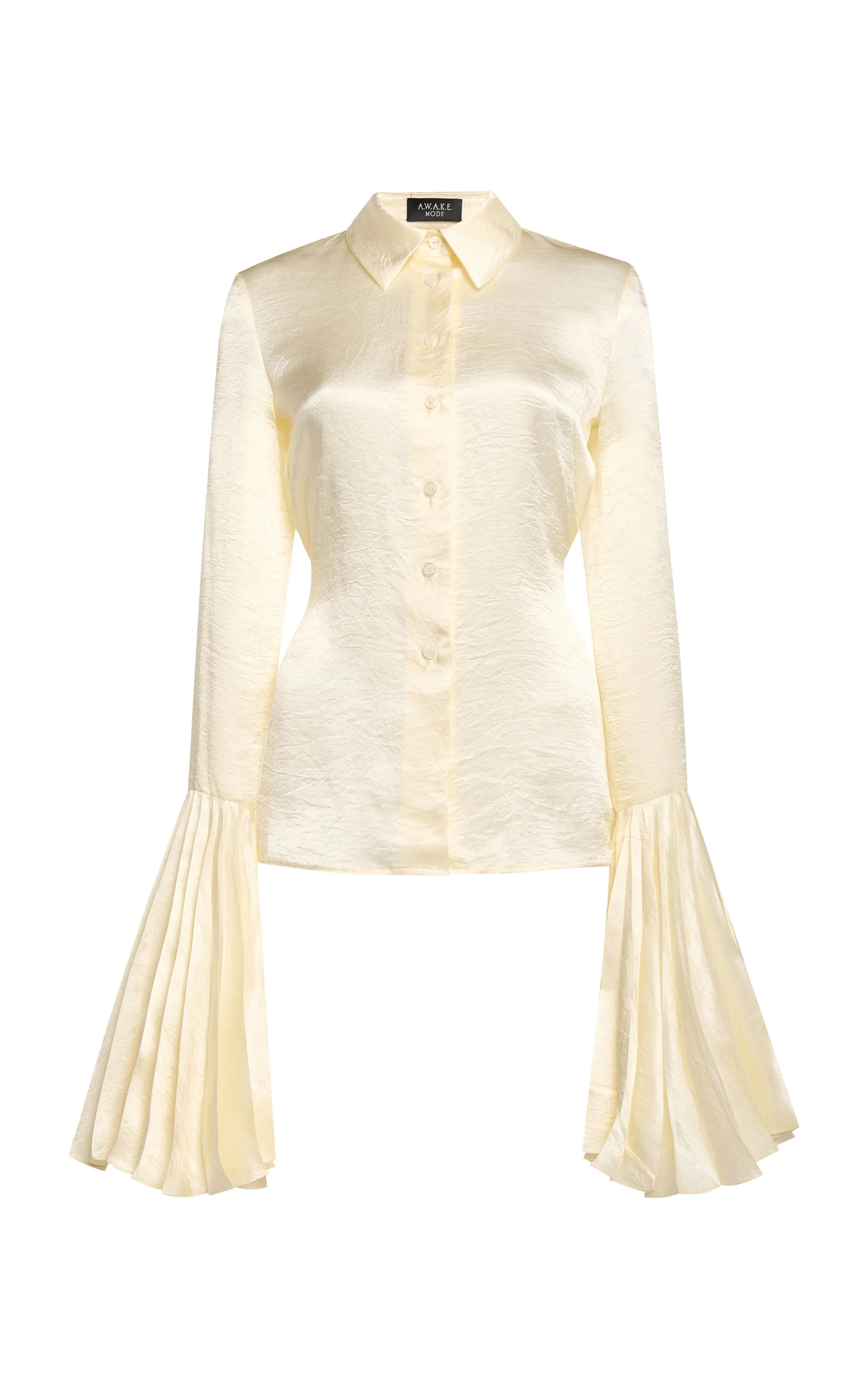 Satin Shirt With Pleated Bell Sleeves Ivory