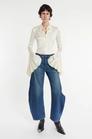 Satin Shirt With Pleated Bell Sleeves Ivory