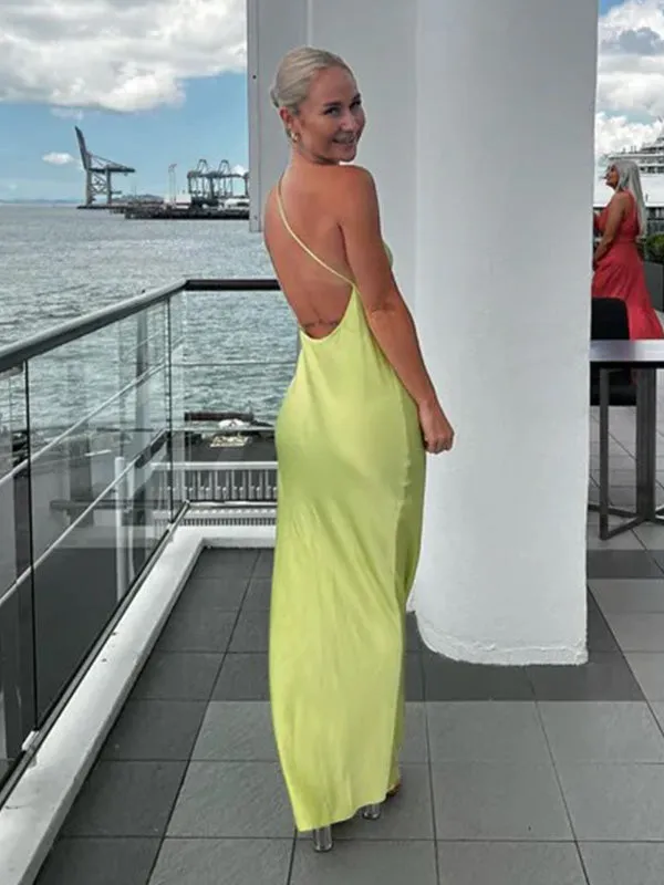 Sexy Asymmetric Sleeveless Mermaid Satin Evening Prom Dresses Online, OLP945