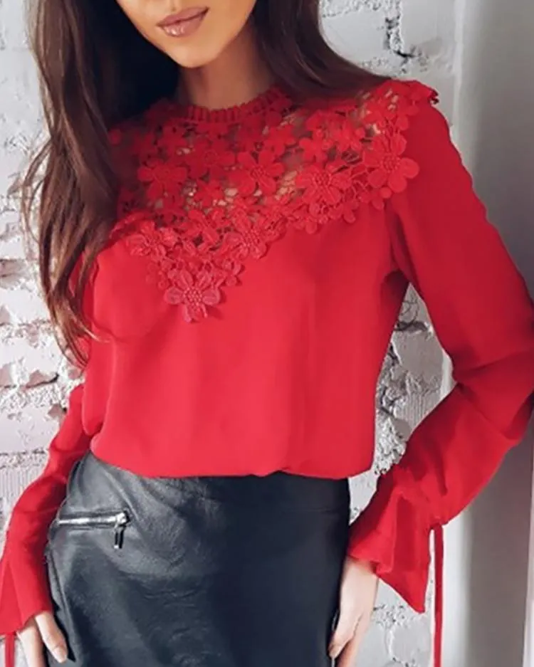 Sexy Flare Sleeve Lace Patchwork Blouse