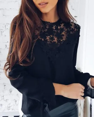 Sexy Flare Sleeve Lace Patchwork Blouse