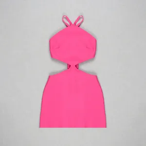Sexy Solid Color Sleeveless Backless Cutout Bow Club Mini Dress