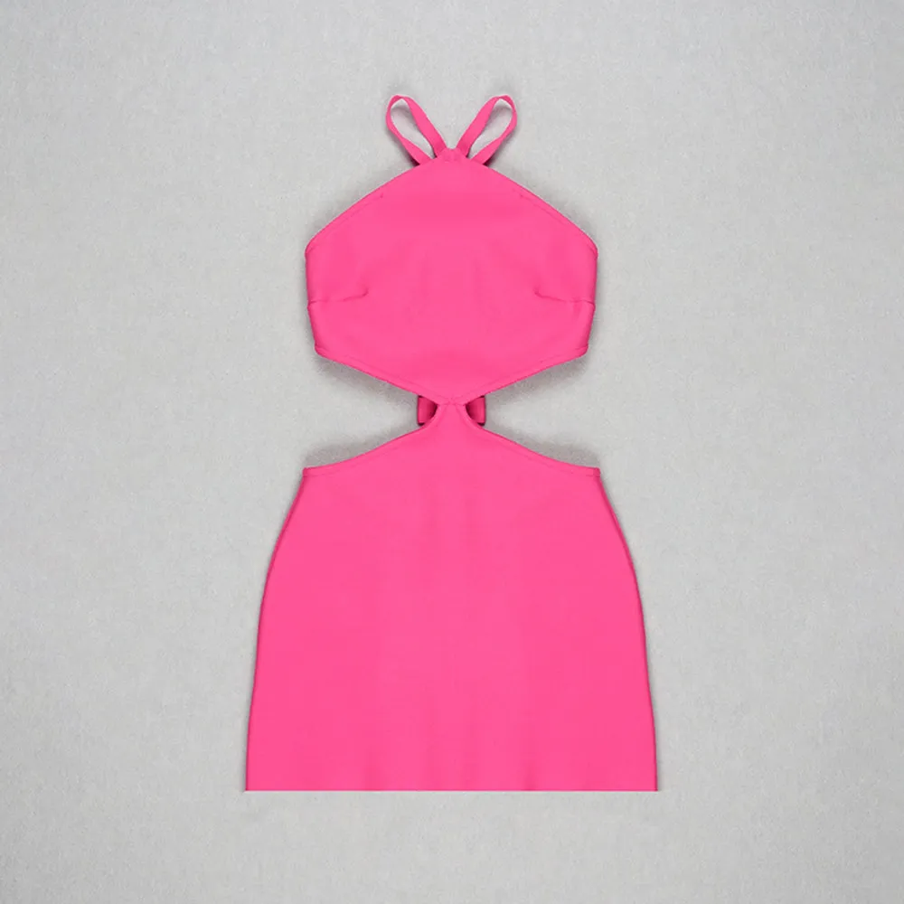 Sexy Solid Color Sleeveless Backless Cutout Bow Club Mini Dress