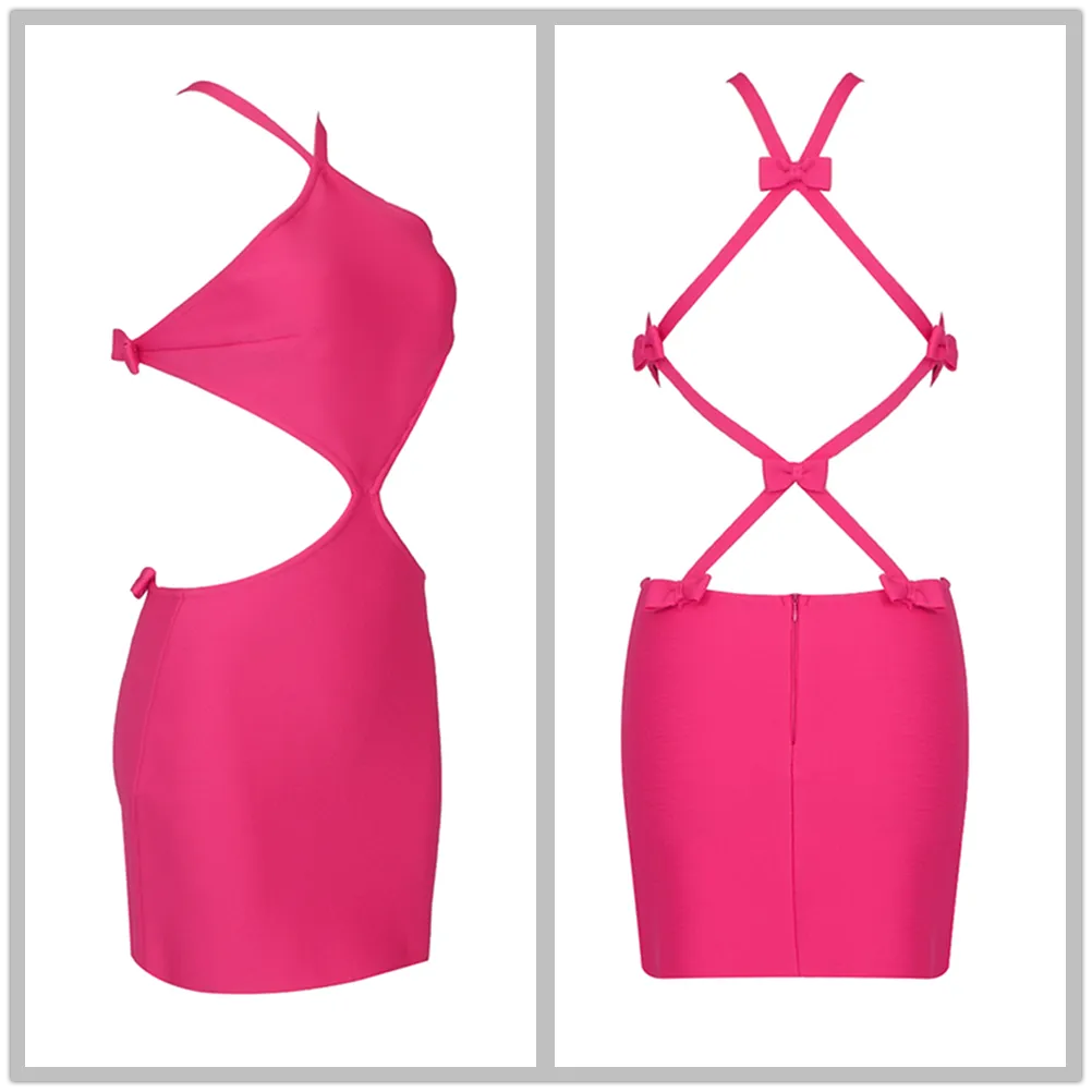 Sexy Solid Color Sleeveless Backless Cutout Bow Club Mini Dress