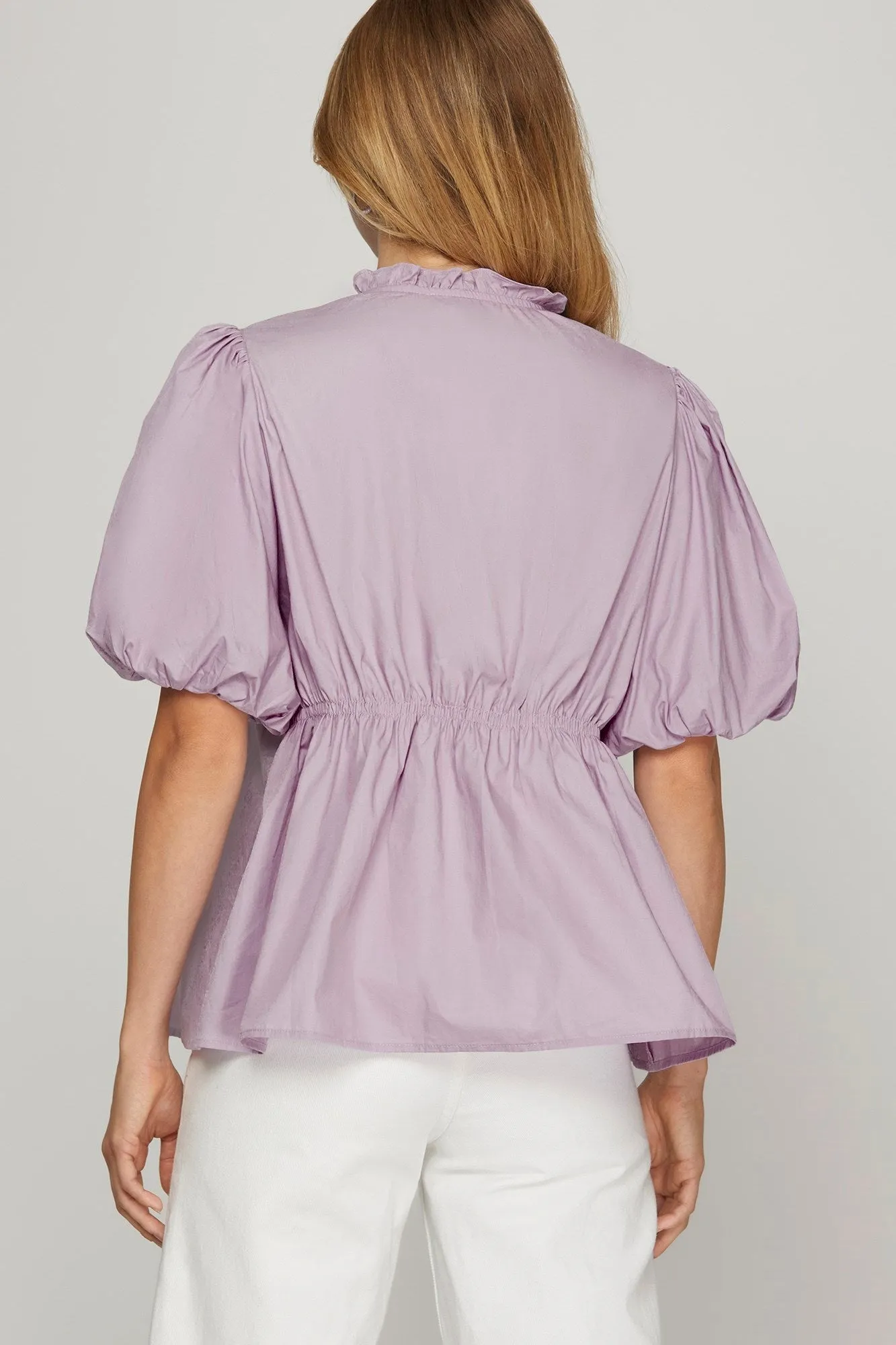 She   Sky Smocked Front Puff Sleeve Woven Blouse