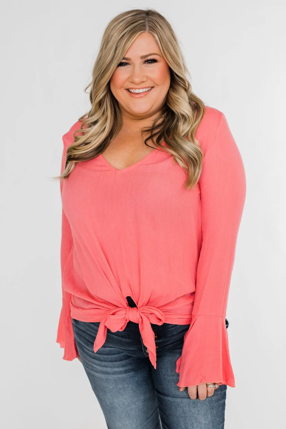 She's a Sweetheart V-Neck Tie Top- Coral