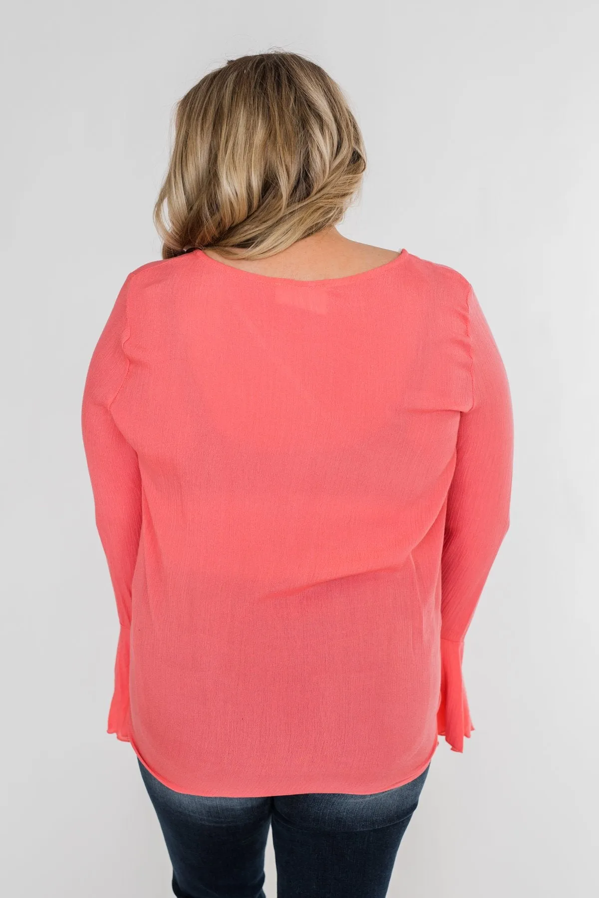 She's a Sweetheart V-Neck Tie Top- Coral