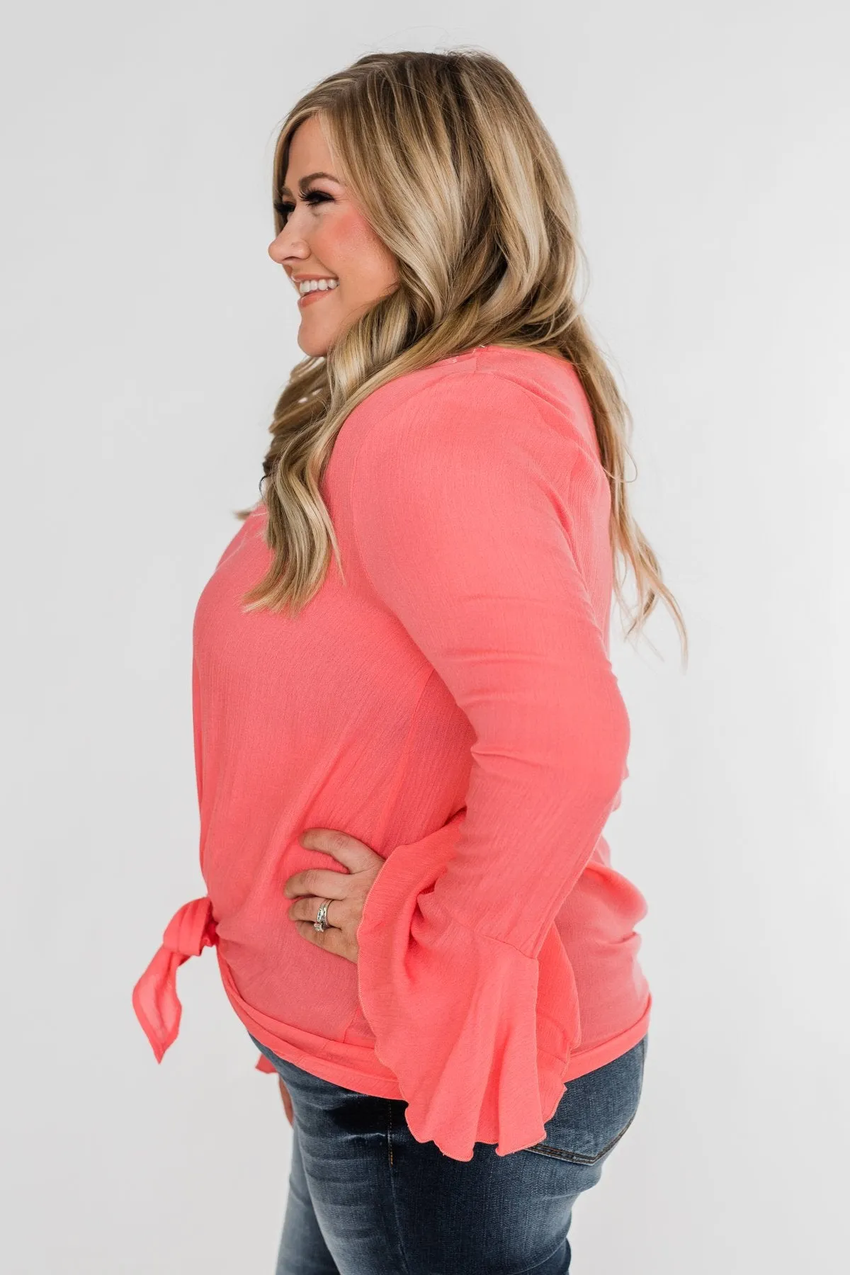 She's a Sweetheart V-Neck Tie Top- Coral