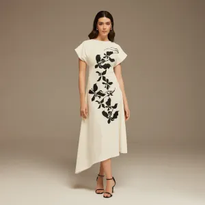 Short Sleeve Asymmetric Printed Midi Dress